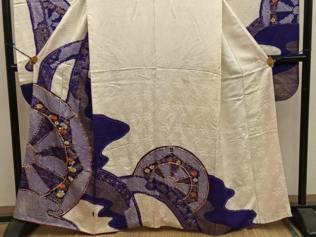 平和屋着物■豪華振袖 駒刺繍 絞り 片輪車花文 金彩 正絹 逸品 BAAY0357mz