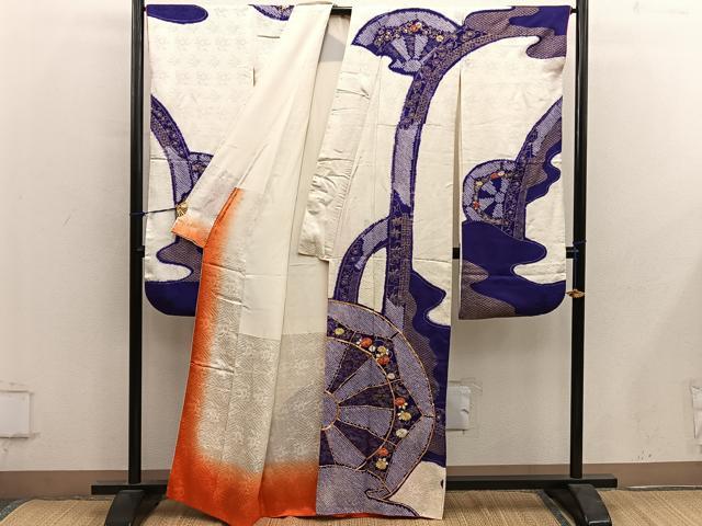 平和屋着物■豪華振袖 駒刺繍 絞り 片輪車花文 金彩 正絹 逸品 BAAY0357mz
