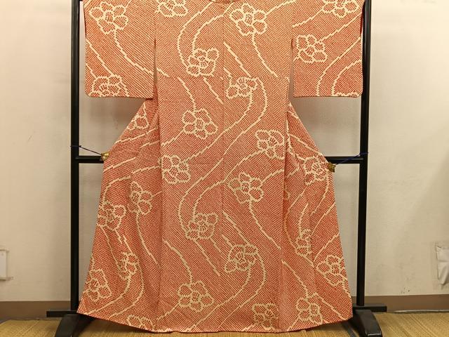 平和屋着物■上質な小紋 総絞り 草花文 正絹 逸品 BAAY0358mz