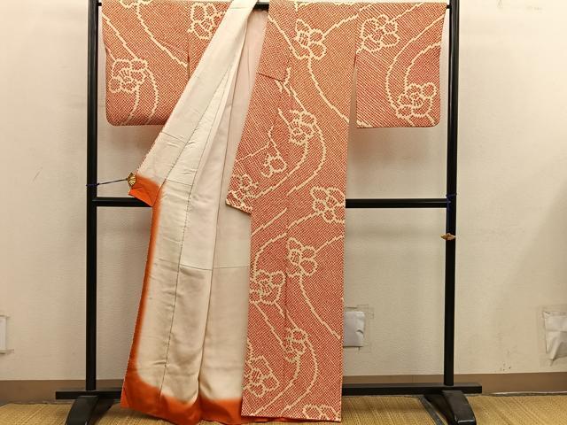 平和屋着物■上質な小紋 総絞り 草花文 正絹 逸品 BAAY0358mz