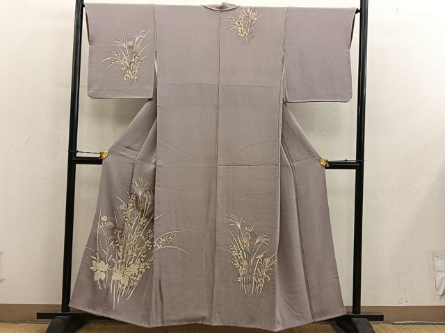 平和屋着物●訪問着 秋草文 金彩 鬼しぼ縮緬 正絹 逸品 BAAY0365mz