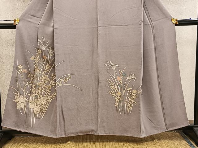 平和屋着物●訪問着 秋草文 金彩 鬼しぼ縮緬 正絹 逸品 BAAY0365mz