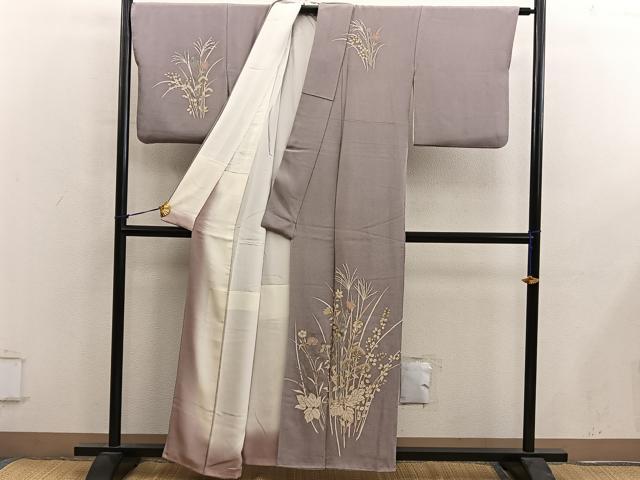 平和屋着物●訪問着 秋草文 金彩 鬼しぼ縮緬 正絹 逸品 BAAY0365mz