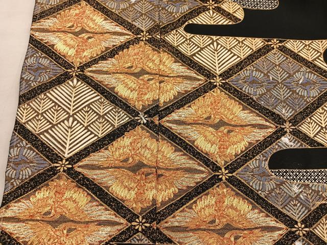平和屋着物●豪華黒留袖 駒刺繍 双鶴 金彩 上代35万 仮絵羽 正絹 逸品 未使用 BAAY0368mz