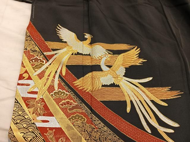平和屋着物■豪華黒留袖 駒刺繍 鳳凰宝尽し花文 金銀彩 正絹 逸品 BAAY0372mz