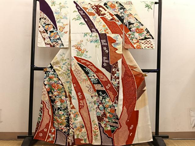 平和屋着物■訪問着 絞り 菊牡丹花文 金彩 正絹 逸品 BAAY0373mz