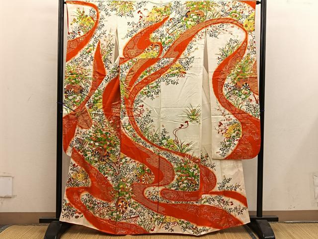 平和屋着物■豪華振袖 駒刺繍 花車文 金彩 正絹 逸品 BAAY0393mz