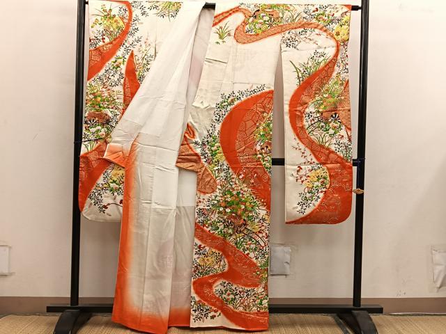 平和屋着物■豪華振袖 駒刺繍 花車文 金彩 正絹 逸品 BAAY0393mz