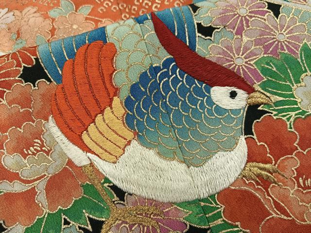 平和屋着物■豪華黒留袖 刺繍 花鳥文 金彩 BAAY0402mz