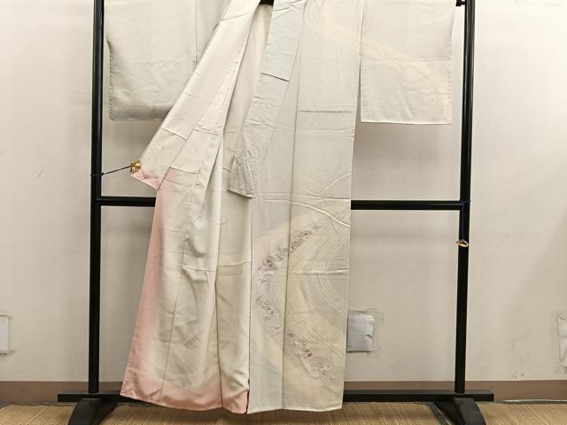 平和屋着物■訪問着 絞り 刺繍 菊花文 銀彩 正絹 逸品 BAAY0406mz