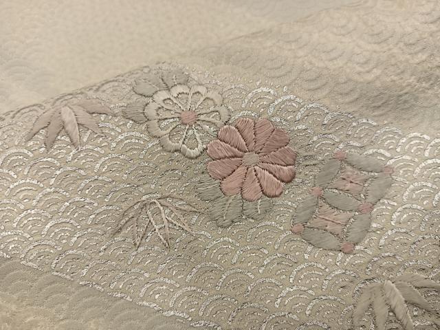 平和屋着物■訪問着 絞り 刺繍 菊花文 銀彩 正絹 逸品 BAAY0406mz
