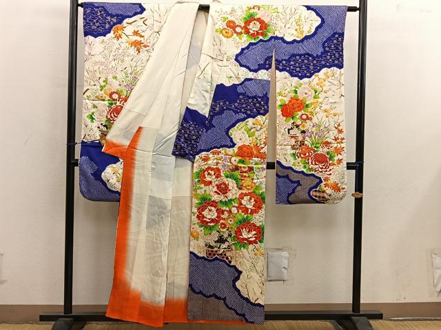 平和屋着物■豪華振袖 駒刺繍 絞り 牡丹花文 金彩 正絹 逸品 BAAY0412mz