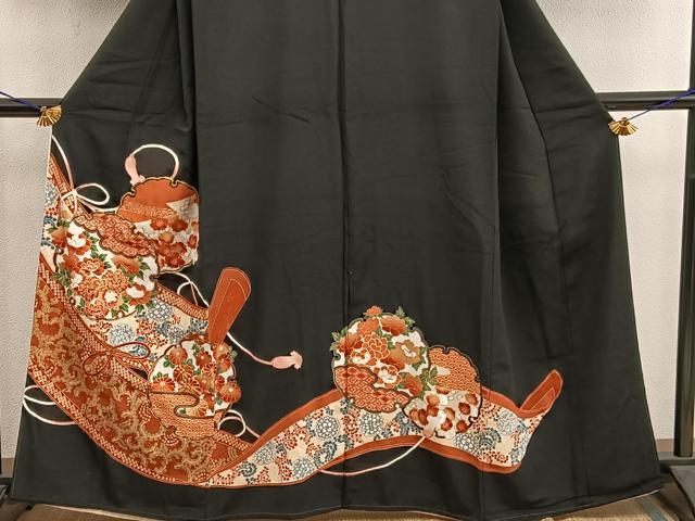 平和屋着物■豪華黒留袖 駒刺繍 雪輪牡丹花文 金彩 三越扱い 正絹 逸品 BAAY0414mz