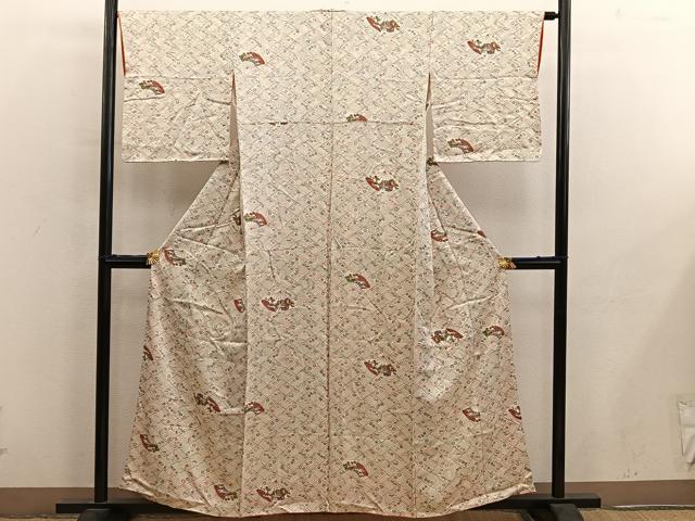 平和屋着物■上質な小紋 扇面御所車花文 やまと誂製 正絹 逸品 BAAY0418mz