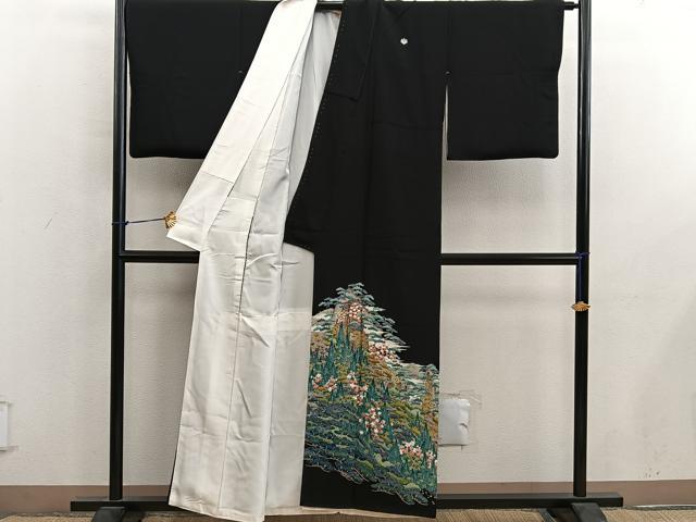 平和屋着物■豪華黒留袖 友禅 作家物 梅花文 正絹 逸品 BAAY0423mz