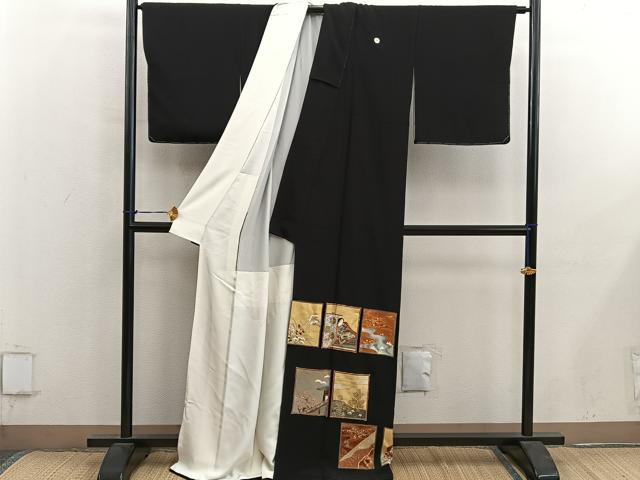 平和屋着物■豪華黒留袖 駒刺繍 色紙人物風景文 金彩 正絹 逸品 BAAY0434mz