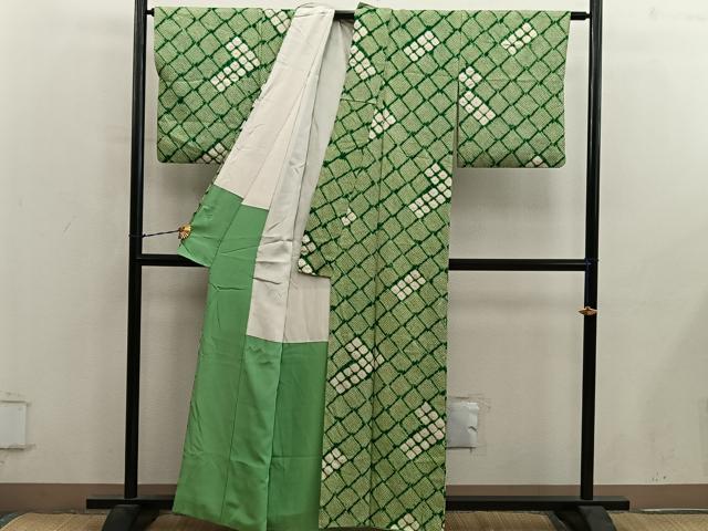 平和屋着物■上質な小紋 総絞り 菱 正絹 逸品 BAAY0437mz