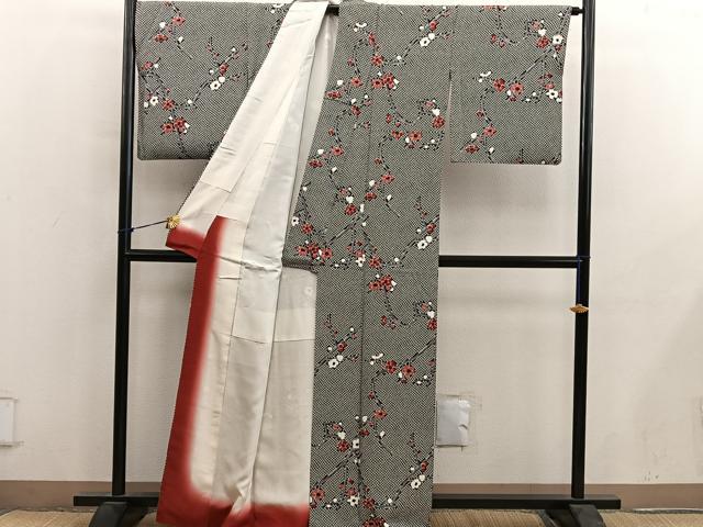 平和屋着物■上質な小紋 枝梅文 正絹 逸品 BAAY0438mz