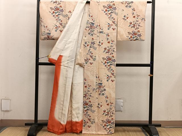 平和屋着物■上質な小紋 扇面花文 正絹 逸品 BAAY0445mz
