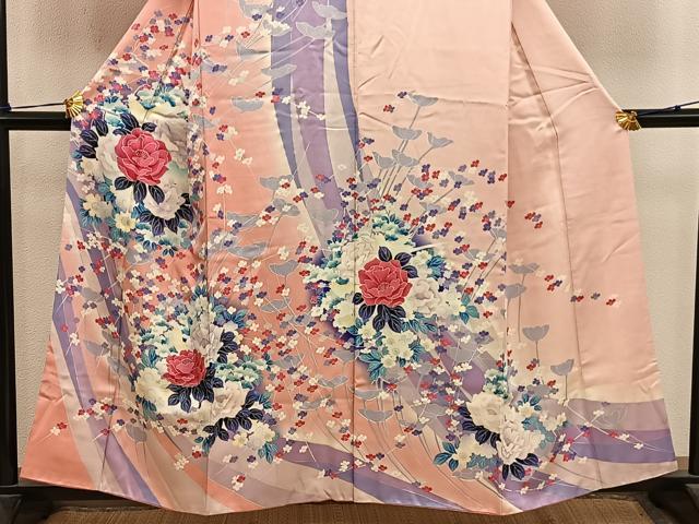 平和屋着物■訪問着 牡丹花文 暈し染め 銀彩 正絹 逸品 BAAY0452mz
