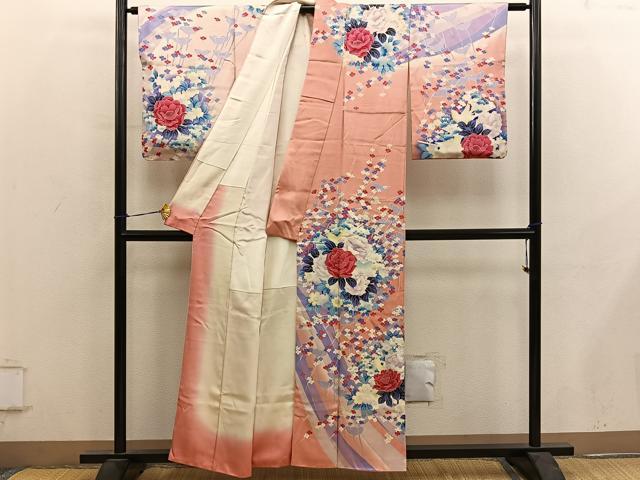 平和屋着物■訪問着 牡丹花文 暈し染め 銀彩 正絹 逸品 BAAY0452mz