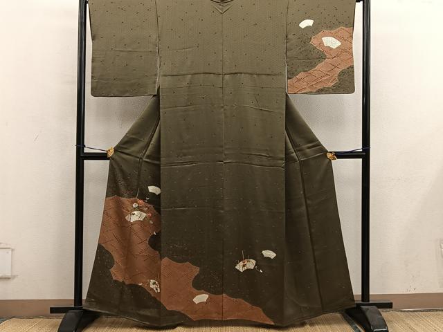平和屋着物■訪問着 絞り 刺繍 地紙菊花文 正絹 逸品 BAAY0457mz