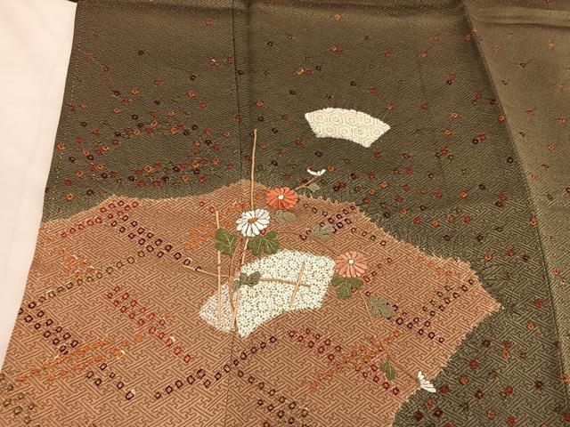 平和屋着物■訪問着 絞り 刺繍 地紙菊花文 正絹 逸品 BAAY0457mz
