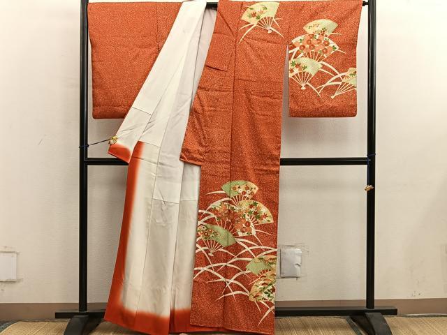 平和屋着物■訪問着 駒刺繍 扇面菊花文 金彩 正絹 逸品 BAAY0459mz