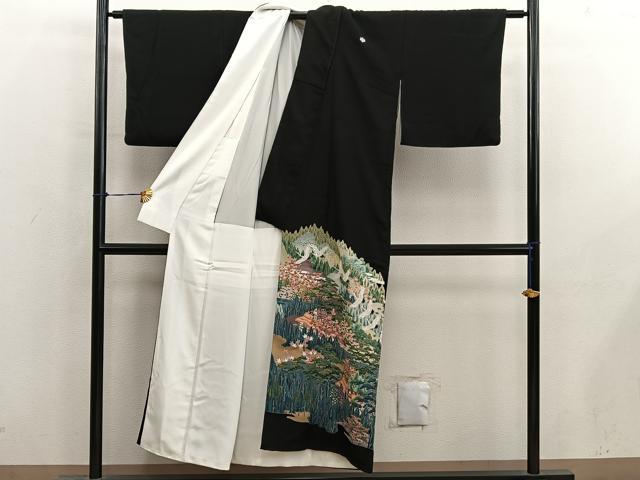 平和屋着物■豪華黒留袖 友禅 作家物 飛鶴風景文 正絹 逸品 BAAY0463mz