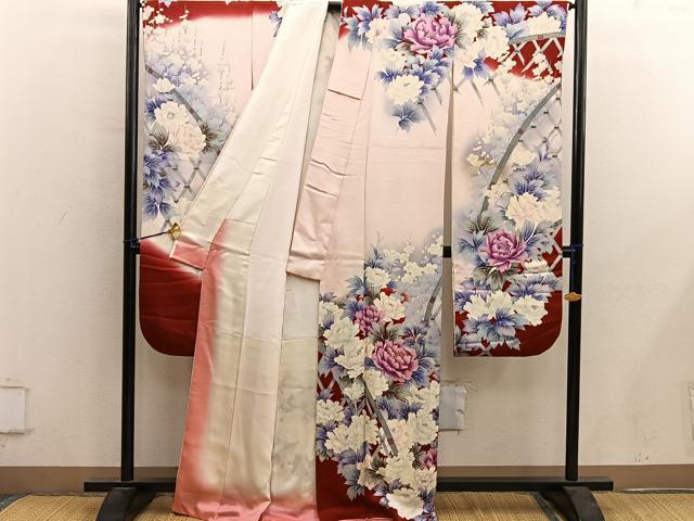 平和屋着物■豪華振袖 作家物 牡丹花文 暈し染め 銀彩 正絹 逸品 BAAY0466mz