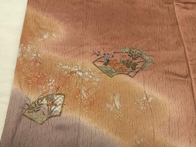 平和屋着物■訪問着 スワトウ刺繍 地紙重ね花文 暈し染め 金銀彩 正絹 逸品 BAAY0475mz