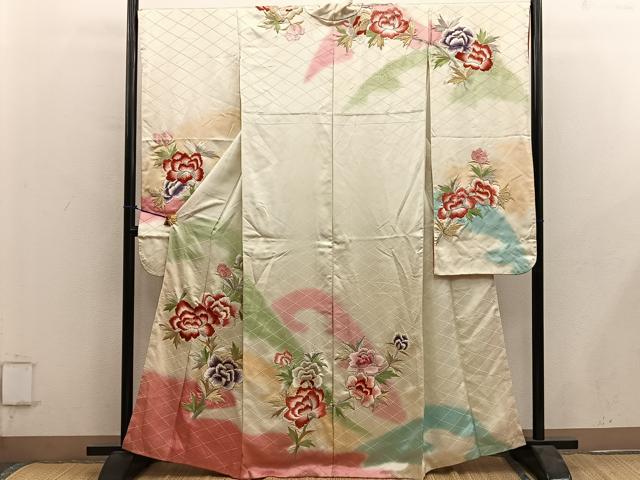 平和屋着物■豪華振袖 駒刺繍 牡丹花文 暈し染め 金銀彩 正絹 逸品 BAAY0496mz