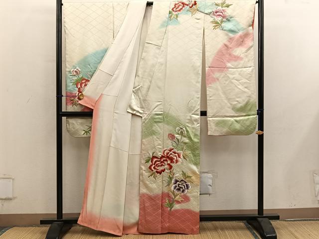 平和屋着物■豪華振袖 駒刺繍 牡丹花文 暈し染め 金銀彩 正絹 逸品 BAAY0496mz