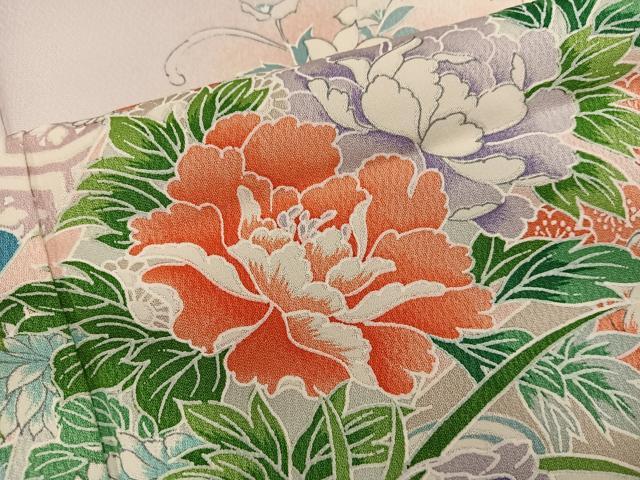 平和屋着物■訪問着 牡丹花文 正絹 逸品 BAAY0506mz