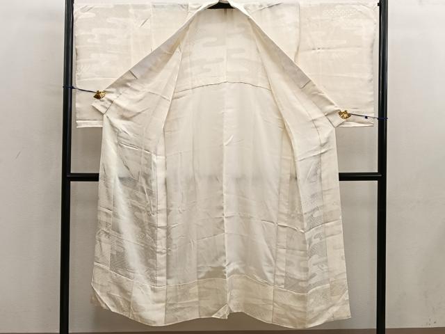 平和屋着物■長襦袢 無双仕立て エ霞紗綾形地紋 白色 正絹 逸品 BAAY0510mz