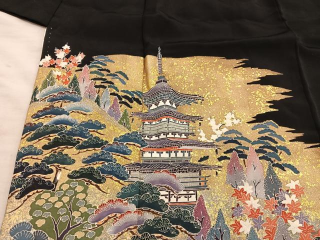 平和屋着物■豪華黒留袖 作家物 風景文 金彩 正絹 逸品 BAAY0513mz