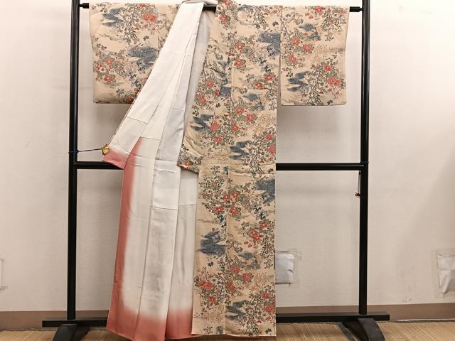 平和屋着物■上質な小紋 花鳥文 鬼しぼ縮緬 正絹 逸品 BAAY0516mz