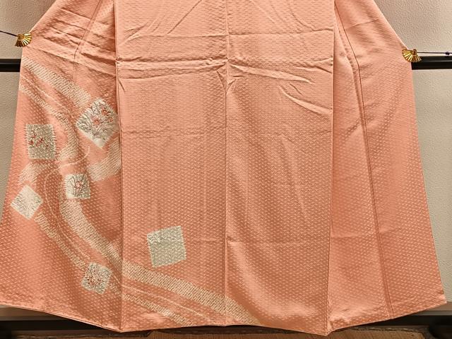 平和屋着物■訪問着 絞り 刺繍 色紙枝花文 銀彩 正絹 逸品 BAAY0523mz