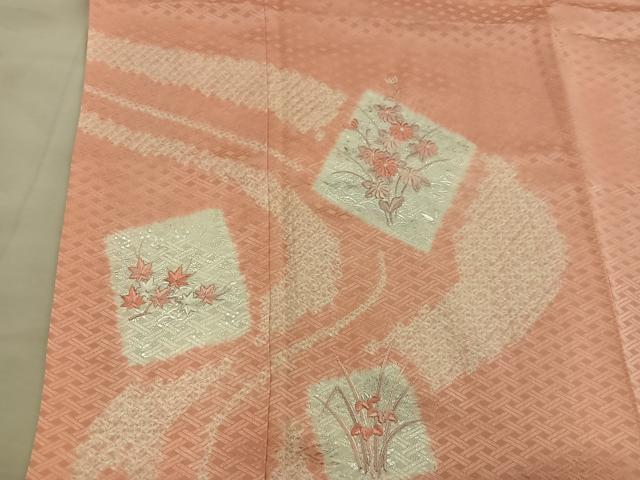 平和屋着物■訪問着 絞り 刺繍 色紙枝花文 銀彩 正絹 逸品 BAAY0523mz