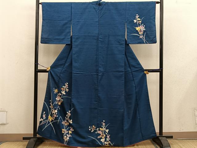 平和屋着物■訪問着 友禅 紬地 枝花文 正絹 逸品 BAAY0534mz