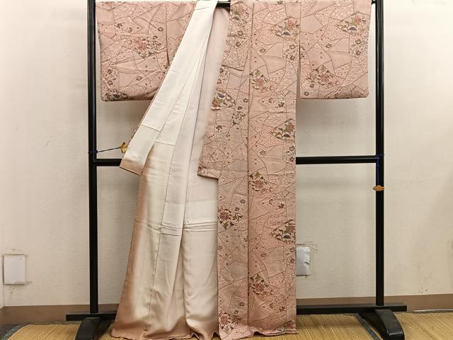 平和屋着物●上質なお召 草花文 正絹 逸品 BAAY0545mz