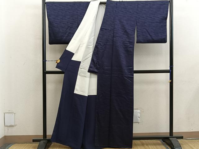 平和屋着物■上質な色無地 立波地紋 黒緑色 正絹 逸品 BAAY0560mz
