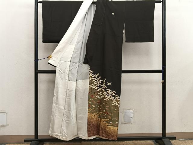 平和屋着物■豪華黒留袖 宝尽し飛鶴松文 金彩 正絹 逸品 BAAY0571mz