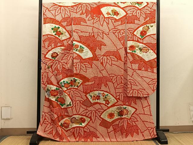 平和屋着物■豪華振袖 駒刺繍 絞り 地紙花文 金彩 三越扱い 正絹 逸品 BAAY0576mz