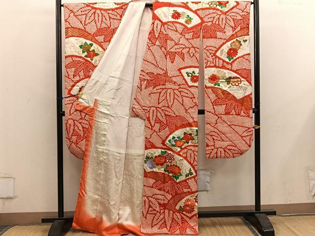 平和屋着物■豪華振袖 駒刺繍 絞り 地紙花文 金彩 三越扱い 正絹 逸品 BAAY0576mz