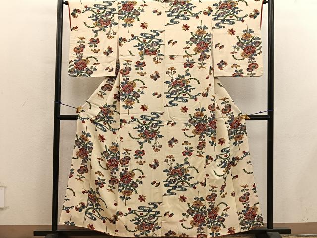 平和屋着物■上質な小紋 型染め 舞蝶花文 正絹 逸品 BAAY0577mz