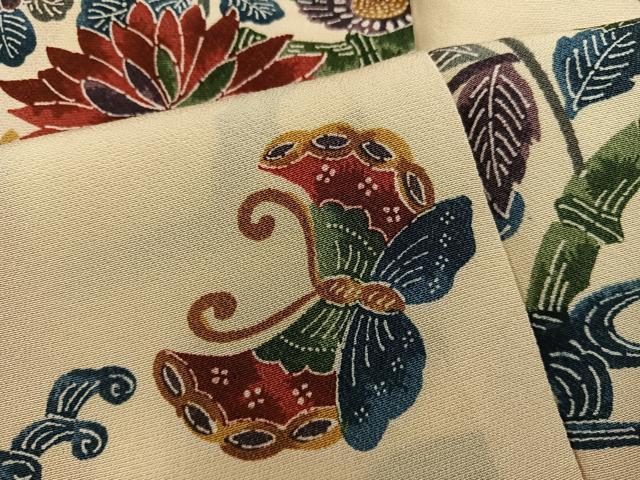 平和屋着物■上質な小紋 型染め 舞蝶花文 正絹 逸品 BAAY0577mz