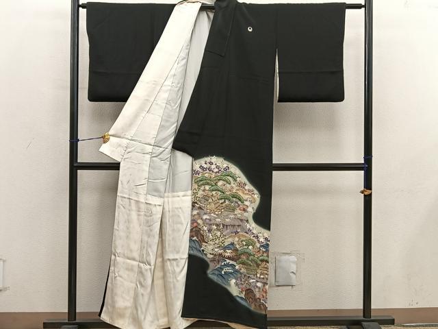 平和屋着物■豪華黒留袖 駒刺繍 風景花文 暈し染め 金彩 正絹 逸品 BAAY0578mz