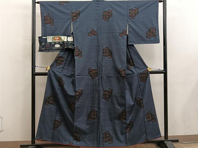 平和屋着物■本場大島紬 7マルキ 笹竹文 証紙付き 正絹 逸品 未使用 BAAY0587mz