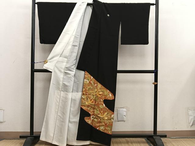 平和屋着物■豪華黒留袖 駒刺繍 鳳凰花文 金彩 正絹 逸品 BAAY0605mz